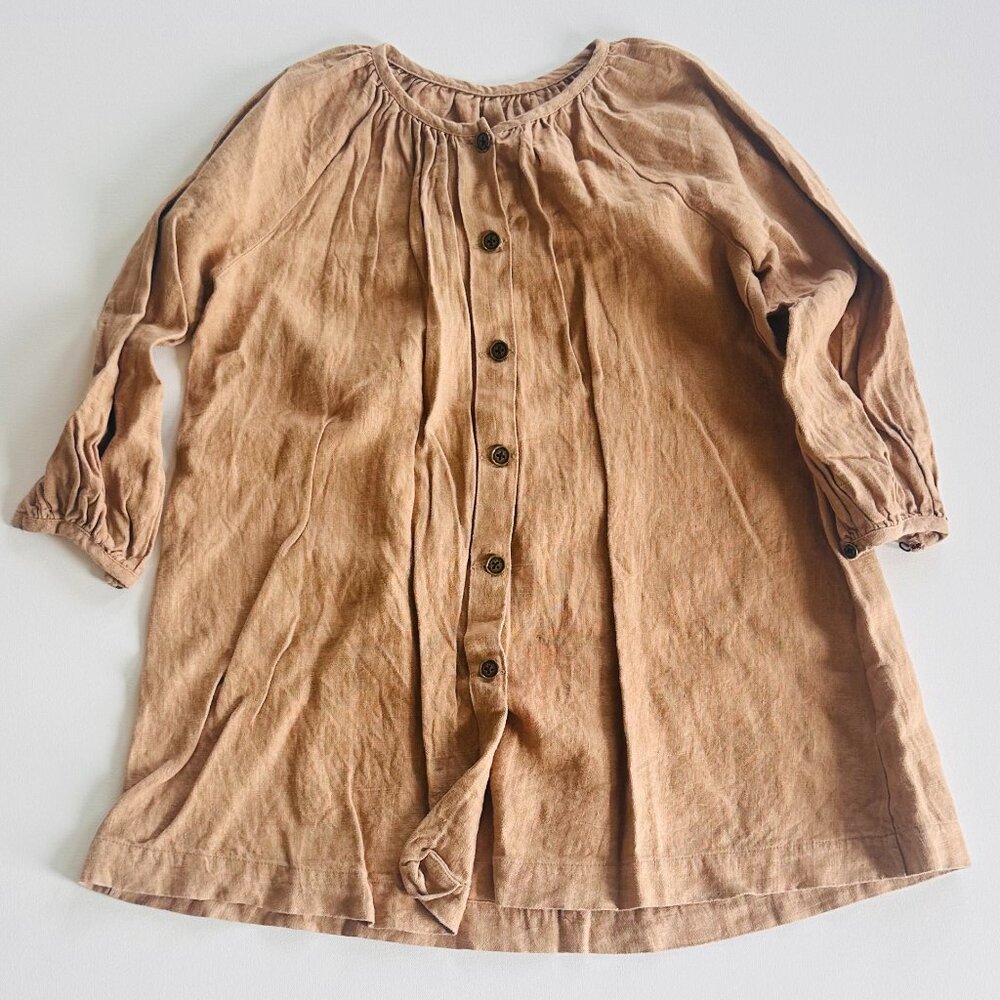 Little Creative Factory 100% Linen Button Front Dress — Size 6Y — Made in Spain